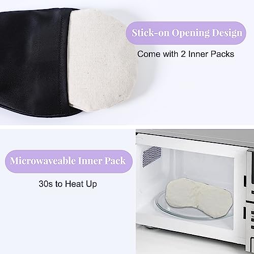 BeeVines Lavender Eye Mask for Dry Eyes, 2 Packs Moist Heat Warm Eye Compress, Microwave Activated Heated Eye Masks, Flaxseed Sleep Mask for Blepharitis, Migraine, Puffy, Pain Relief (Black & Blue)