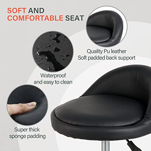 Nova Microdermabrasion Rolling Stool Swivel Salon Stool Chair Adjustable Drafting Tattoo Office Massage Medical Facial Spa with PU Cushion Backrest (Black)