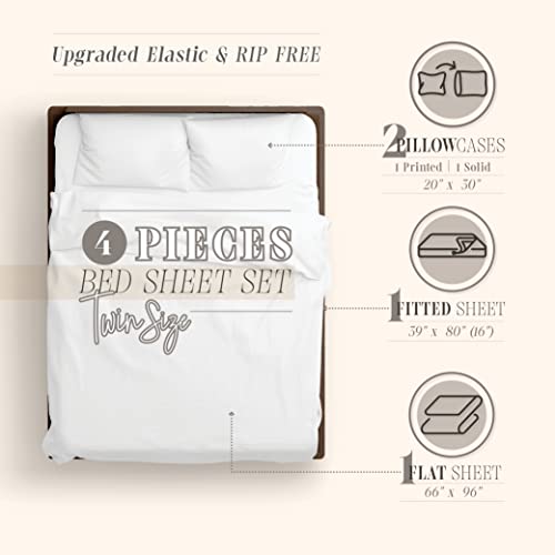 Elegant Comfort Amelia Paisley Printed 4-Piece Sheet Set, Deep Pocket 1500 Thread Count, Fade, Stain, and Wrinkle Resistant, Fitted Sheets with Smart Pockets, Paisley Sheet Set, Twin, Ash Gray