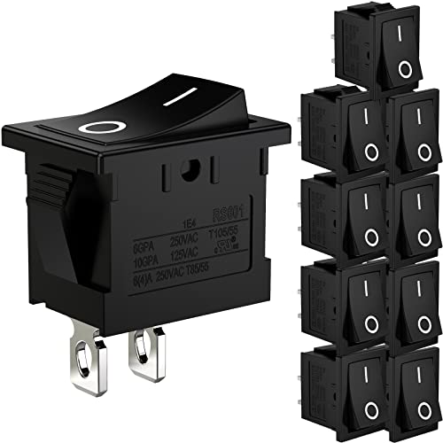DIYhz 10 Pcs Environmental Protection Boat Rocker Switch AC 6A/250V 8A/125V 2 Solder Lug SPST On/Off 2 Pin Mini Boat Rocker Switch for Rocker Switch