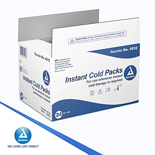 Dynarex Disposable Ice Packs for Injuries - Instant Cold Packs for First Aid, Swelling, Sprains & Abrasions - Single Use Cold Pack & Cold Compress Packs for Joint & Muscle Pain - 24-Pack, 4X5-Inch