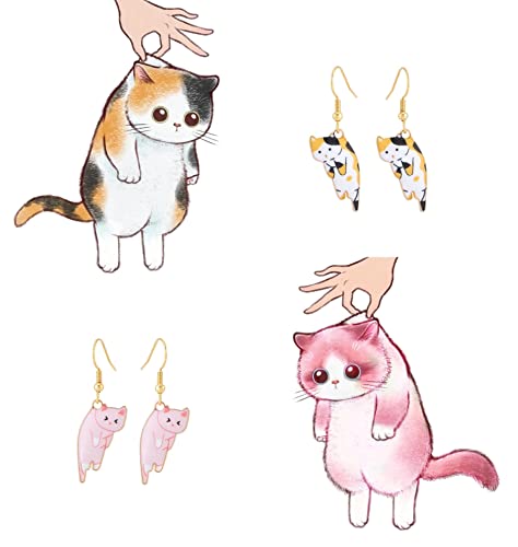 Lezmoii Cute Dangle Anime Cat Earrings for Women Fun Animal Earrings Set (Cat A)