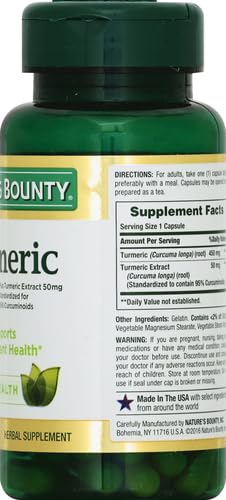 Nature's Bounty Turmeric Capsules, Antioxident Health, 450 Mg, 60 Ct