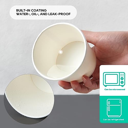 50pack 12oz Paper Soup Containers with Lids, Disposable Kraft Paper Food Cups, Ice Cream Cups, Food Storage with Lids, Microwavable and Freezer Safe, Suitable for Christmas Thanksgiving(White)