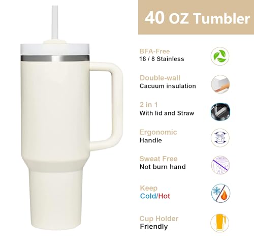 AFINSEA 40oz Tumbler with Lid and Straw,Reusable Spill Proof Double Wall Insulated Stainless Steel Water Bottle Travel Mug,Cupholder Friendly Vacuum Sealed Tumbler with Handle(Black)
