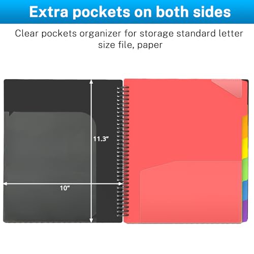 HABGP 12 Pocket Plastic folders with Pockets, 6 Colors Multi Pocket Folder Binder with Dividers, Office Organizer Folder Letter Size School Supplies