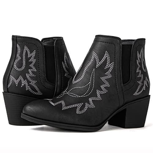GLOBALWIN Women's Metallic Silver Cowboy Boots Western Style Short Pull On Ankle Cowgirl Boots For Women Low Heel Size 6M