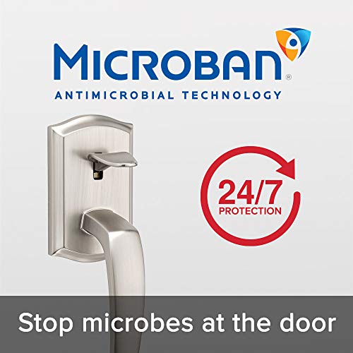 Kwikset Prescott Front Door Handle No Lock, Entry Handleset Exterior with Interior Reversible Handed Lever, Non-Locking, Satin Nickel, Deadbolt Not Included, with Microban Protection