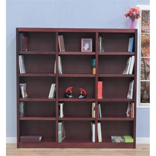 Traditional 72" Tall 15-Shelf Triple Wide Wood Bookcase in Cherry