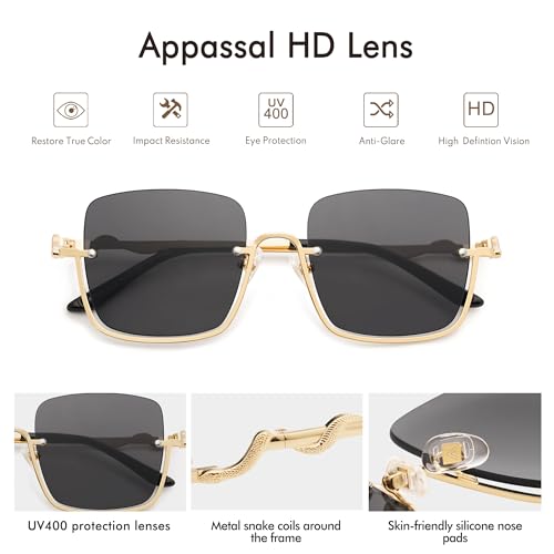 Appassal Oversized Snake Sunglasses for Women Men Large Rectangular Y2K 90s Glasses Sunnies AP3687,Gold/Grey