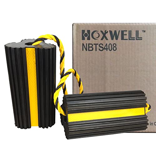 HOXWELL Heavy Duty Rubber Dual Wheel Chocks, RV Non Slip Wheel Stoppers with Nylon Rope Yellow Reflective Tape, Wheel Block for Travel Trailers, Aircraft, Car, Camper, Truck 1 Pair