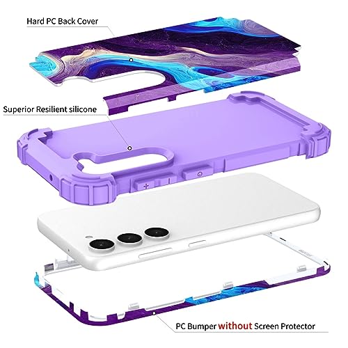 Hocase for Galaxy S23 Case, Shockproof Heavy Duty Protection Soft Silicone Rubber Bumper+Hard Plastic Hybrid Protective Case for Samsung Galaxy S23 (6.1" Display) 2023 - Blue Purple Marble