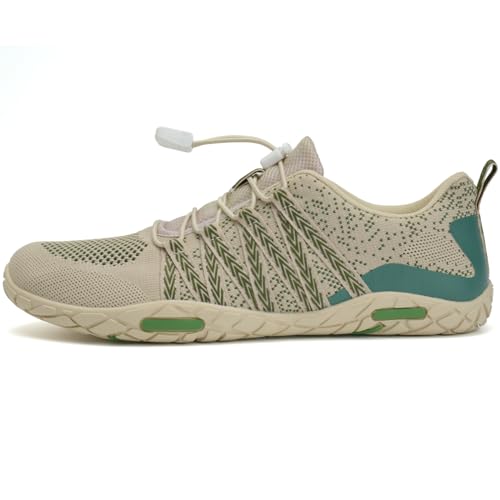 WateLves Barefoot Water Shoes Women Men Beach Swim Shoes Athletic Quick-Dry Aqua Socks Breathable Mesh Sneakers Walking Shoes (358/White/Green, 45)