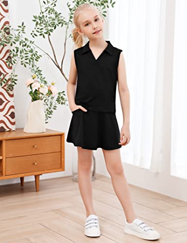 LIONJIE Kids Girls Tennis Golf Dress Outfit Sleeveless Dress with Pockets Athletic Skorts and Polo Tank Top Sets