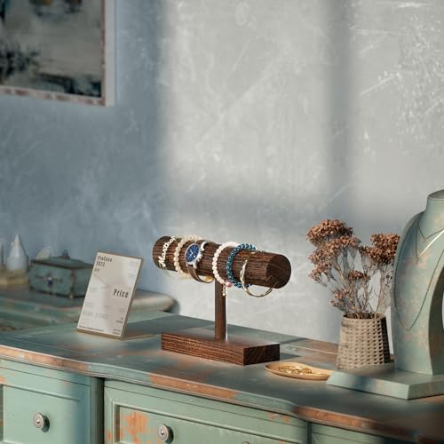 ProCase Bracelet Holder Display Stand Bracelet Organizer, Wooden Bracelet Display Rack for Selling, Wood T-bar Bangle Storage Watch Tower for Business Vendors- 1 Tier, Brown