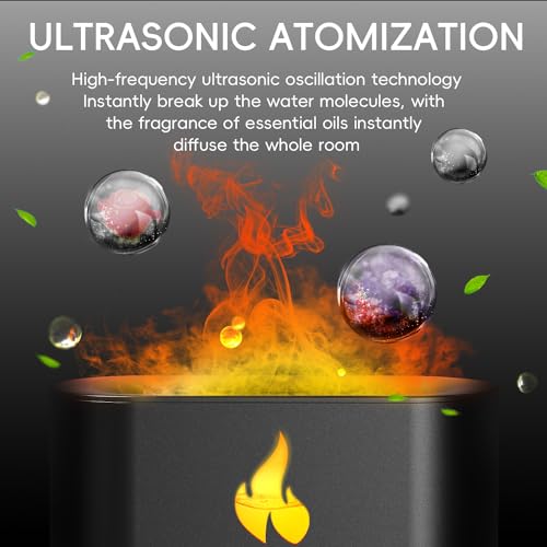 Yaledi Fireplace Flame Diffuser, Aromatherapy Essential Oil 250ml Himalayan Salt Lamp Cool Mist Ultrasonic Humidifier for Bedroom,Office,Home, Auto Shut-Off, Night Light (Black), (M23)