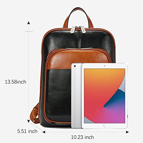 BOSTANTEN Genuine Leather Backpack Purse Casual College Travel Bags for Women Brown with apricot