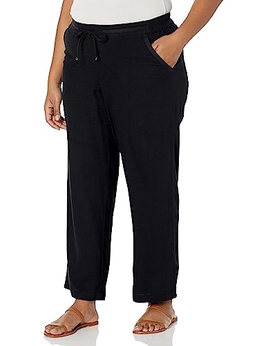 EVANS Women's Plus Size Trouser Linen VISC, Black