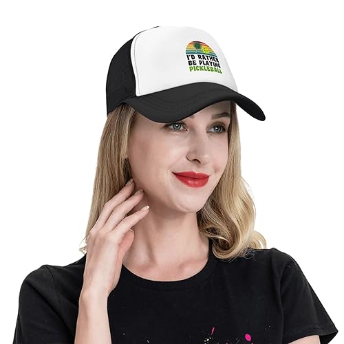 Waldeal I'd Rather Be Playing Pickleball Trucker Snapback Hat Adjustable Pickle Ball Mesh Baseball Caps for Men and Women