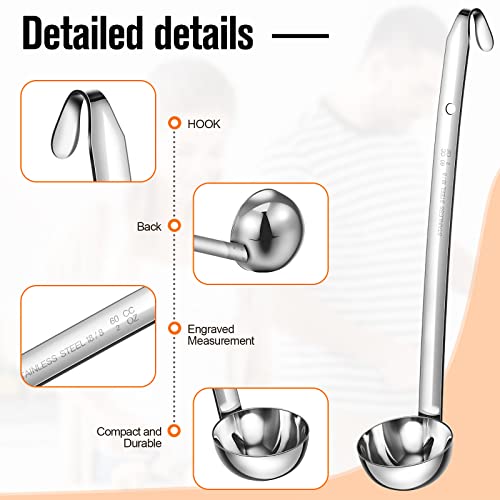 Cunhill 5 Pcs Soup Ladles Stainless Steel Serving Ladles with Long Handle for Serving, Cooking, Stirring, Portioning Kitchen Restaurant Accessories(2 oz)