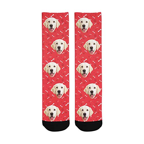 Custom Socks with Faces, Personalized Photo Socks Pet Face Printed Picture Socks Dark Blue Change Size Face Crew Socks for Men Women Friends Father's Day Christmas Birthday