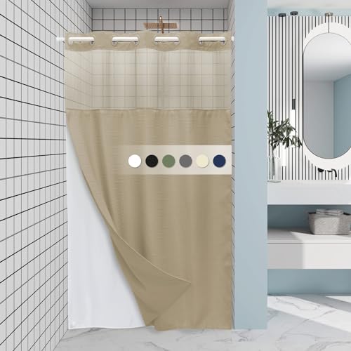 EUTXL Ivory Stall Hotel Shower Curtain with Detachable Liner - 230GSM Waffle Textured,Hotel Grade,Spa Like Bath Curtain,54W x 80H