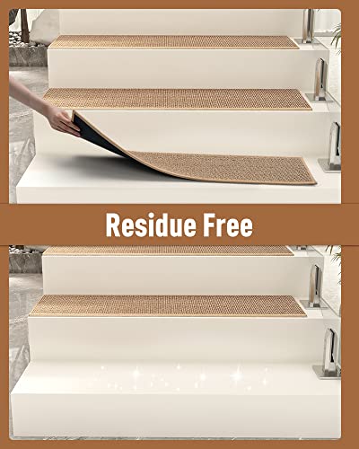 PADOOR Non Slip Stair-Treads, Rubber Backing Stair-Runners for Wooden Steps, 1PCS Residue Free Carpet Stair Treads for Kids and Dogs 8"x30" Beige