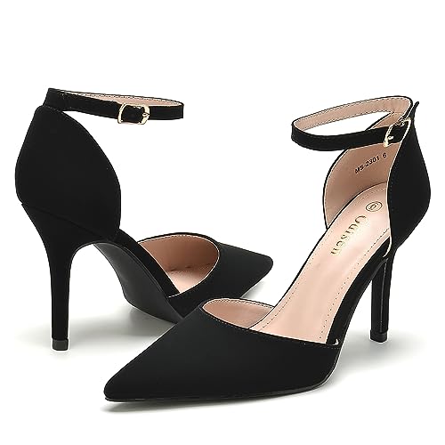 Odisen Women's Closed Toe Pointed Toe High Heels Pumps Dress Shoes for Women (Black Nubuck, 6.5)