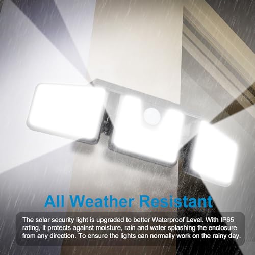 AmeriTop Solar Lights Outdoor, 2 Pack 233 LED High Brightness Cordless Solar Motion Sensor Lights; 3 Adjustable Heads, 270ยฐ Wide Angle Illumination, IP65 Waterproof, Security LED Flood Light(Daylight)