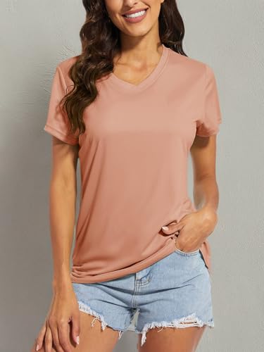MAGCOMSEN Running Shirts for Women Dry Fit Short Sleeve T Shirts Women Rash Guard Quick Dry Hiking Shirts Fishing Shirts Rose M