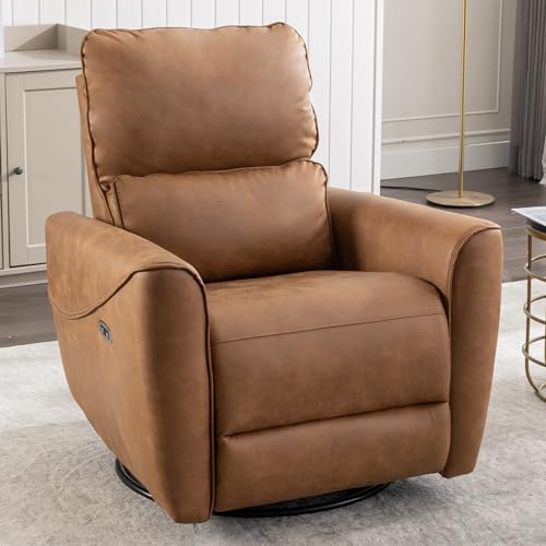 INZOY Electric Swivel Rocker Recliner, Power Recliner Swivel Glider with Lumbar Support, Leathaire Nursery Rocking Recliner Chair Reclining Sofa for Living Room Bedroom, Beige