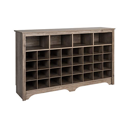 Prepac Gray Console Table, Shoe Cabinet, Storage Cabinet with 32 Shoe Cubbies and 4 Large Storage Cubbies 15.5" D x 60" W x 35" H