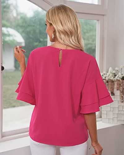 luvamia Women's Casual 3/4 Tiered Bell Sleeve Crewneck Loose Tops Blouses Shirt Floral Tops for Women Daisy Floral Black Size Medium Size 8 Size 10