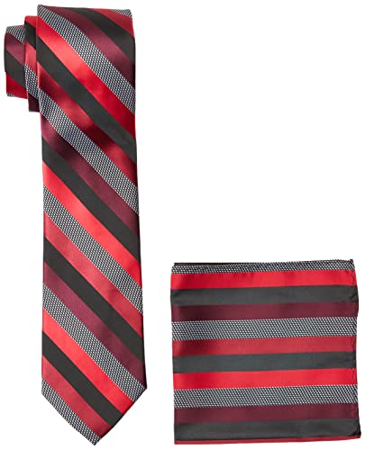 Stacy Adams Men's Microfiber Stripped Tie Set, Black/Red, One Size