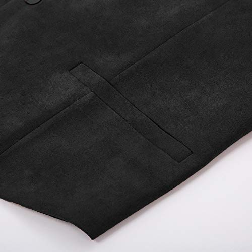 PJ PAUL JONES Men's Suede Leather Suit Vest Casual Western Wedding Vest Jacket Slim Fit Vests Waistcoat Black S