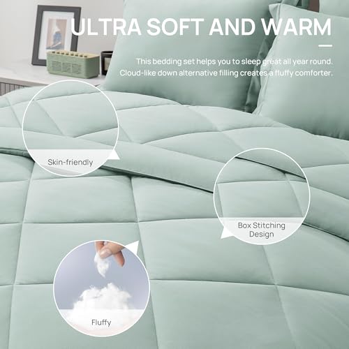Love's cabin Twin XL Comforter Set White, 5 Pieces Twin XL Bed in a Bag, All Season Twin XL Bedding Sets with 1 Comforter, 1 Flat Sheet, 1 Fitted Sheet, 1 Pillowcase and 1 Pillow Sham