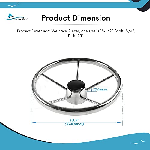 MARINE CITY 304 Stainless Steel Boat Steering Wheel - 25 Degree 5 Spokes | 13-1/2 Inches Diameter | Attractive Design - Ideal for Marines, Boats, and Yachts