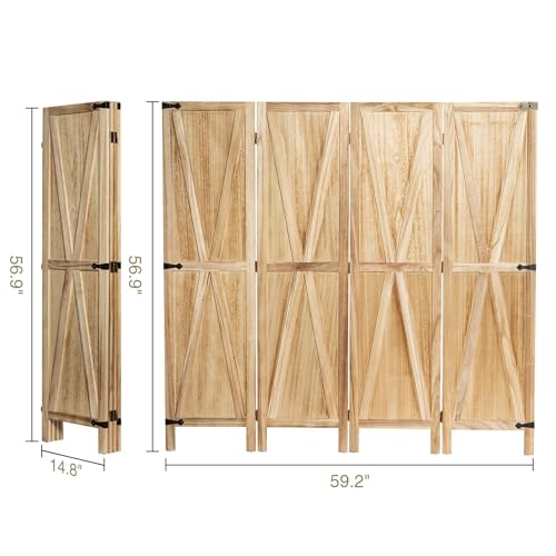 iVilla 5.8 Ft Tall Wood Room Divider, Rustic Folding Privacy Screens Farmhouse Partition Wall dividers for Rooms, Separator, Temporary Wall, Rustic Barnwood (6 Panel, White) 1
