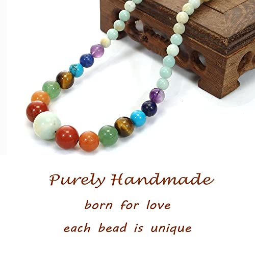 Ayriwoyi Amazonite Necklace Beaded Stone Necklace 7 Chakra Necklace for woman Healing Crystal Necklace 20 inch Inspirational Gifts for Women