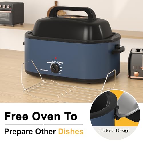 Royalcraft Roaster Oven with Self-Basting Lid, 18qt Electric Roaster with Removable Pan & Rack, Turkey Roaster Oven with Defrost & Warm Function, Stainless Steel, Black