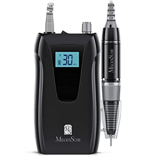 MelodySusie Professional Nail Drill 30000RPM, SC320D Rechargeable Electric Nail Drill Machine, Cordless Nail E File for Acrylic Gel Nails, 8pcs Nail Drill Bits 106pcs Sanding Bands, Selene Black