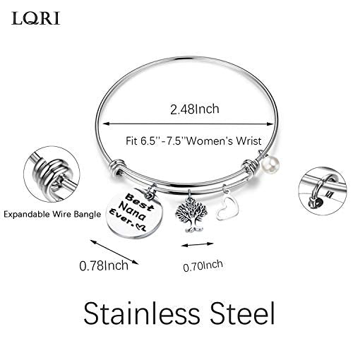RQIER Birthday Gift for Nana Best Nana Ever Bracelet Expandable Wire Bangle for Grandma (Bangle Bracelet)