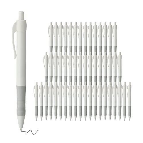 deegtran 50 Pack White Barrels Retractable Black Ink Fine Point Smooth Writing No Smear Gel Pens, 0.7MM