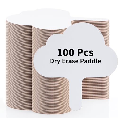 Seajan 100 Pcs Auction Bidding Paddles Bulk Answer Numbers Voting Blank Fans Dry Erase Boards Doubled Sided Handheld for Back to School Supplies(Cloud)