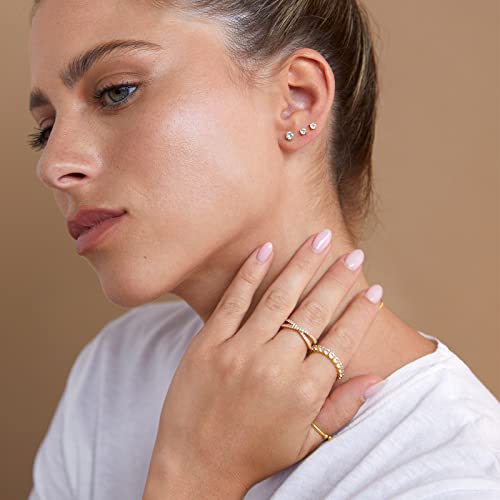 PAVOI 14K Gold Plated Round Cubic Zirconia Flat Back Studs (3 Millimeters, Yellow Gold)