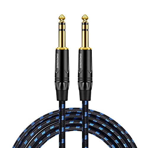 DREMAKE Guitar Cable, Jack 6.35mm/6.5mm 1/4 Inch Amp Cord for Bass Electric Guitar Amplifier, 20FT 6.35mm 1/4 Straight to Straight Stereo Audio Balanced Instrument Patch Cable, Black Blue