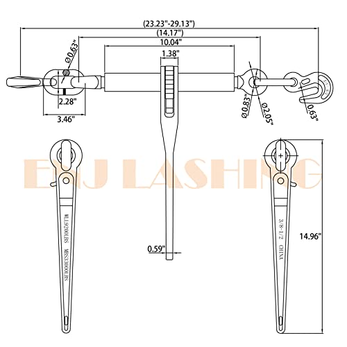 ENJ 4 Pack Ratchet Load Binder with 2 Grab Hooks, for 3/8-1/2 Grade 70 Transport Chain, Load Binder with 9,200 Pound Working Load Limit