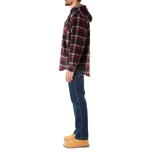 Smith's Workwear Men's Sherpa-Lined Zip-Front Hooded Microfleece Shirt-Jacket, Burgundy-469