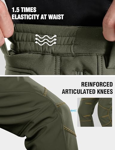FREE SOLDIER Men's Fleece Lined Outdoor Cargo Hiking Pants Water Repellent Softshell Snow Ski Pants with Zipper Pockets(Camo/Black 42W x 32L)