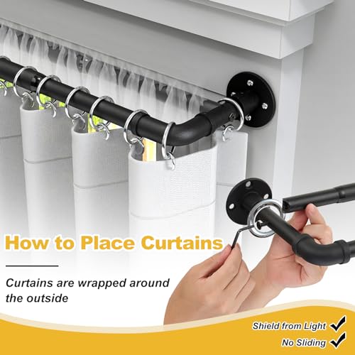 Double Curtain Rods for Windows 28 to 48 Inch Industrial 1 Inch Heavy Duty Dual Black Curtain Rods Set Adjustable Blackout Telescoping Double Wrap Around Curtain Rods for Indoor and Outdoor
